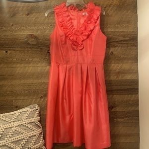 Sandra Darren pink sleeveless ruffle collar v neck dress size 12